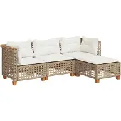 vidaXL 4-delige tuinmeubelset met kussens, beige, polyrotan