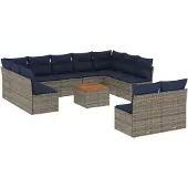 vidaXL 12-delige Loungeset met kussens poly rattan grijs