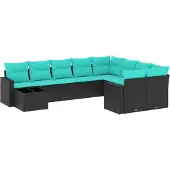 vidaXL 10-delige loungeset voor de tuin met kussens, zwart, polyrotan