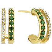 New Bling - 9NB-1579 - 925 zilveren oorringen met groene en witte zirconia stenen - goudkleurig