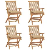 vidaXL Tuinstoelen 4 st met beige kussens massief teakhout