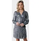 Colourful Rebel Dames Kleedjes Xita Sequins Real Wrap Dress - Zilver - Maat L