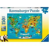Ravensburger puzzel Dieren wereldkaart - Legpuzzel - 150 stukjes