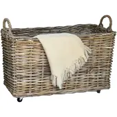 Van der leeden Opbergmand - op wieltjes - bruin - 78 x 44 x 42 cm - rotan - gevlochten riet - mand - vierkant - opbergen