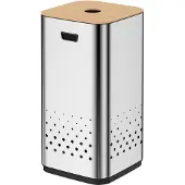 Luzzo wasmand glanzend verchroomd 50 liter met bamboo deksel