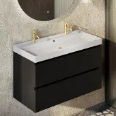 Fontana Kolo wastafelmeubel mat zwart 100cm mat witte wastafel 2 kraangaten
