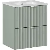 Comad Reed Green badmeubel ribbelfront 50cm met 2 lades en witte wastafel