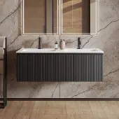 Fontana Astro badmeubel ribbelfront 120cm met dubbele wastafel met kraangaten zwart mat
