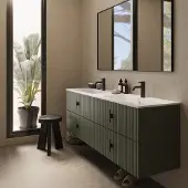 Muebles Avila badmeubel ribbelfront 160cm legergroen met dubbele wastafel met kraangaten