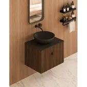 Muebles Costa badmeubel ribbelfront 60cm walnoot met zwart toppaneel zonder waskom
