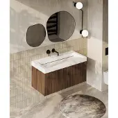 Muebles Calas badmeubel ribbelfront 100cm walnoot met solid surface wastafel zonder kraangat