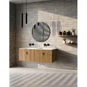 Muebles Raya badmeubel ribbelfront 120cm warm eiken met witte wastafel zonder kraangat