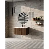 Muebles Raya badmeubel ribbelfront 80cm walnoot met witte wastafel met kraangat