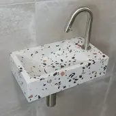 Saniclear Terrazzo fonteinset met gebogen kraan in RVS