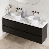 Fontana Terrazzo badmeubel 160cm mat zwart met ronde waskommen en toppaneel