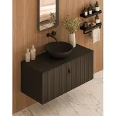 Muebles Costa badmeubel ribbelfront 100cm zwart mat met zwart toppaneel en waskom