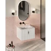 Muebles Raya badmeubel ribbelfront 60cm wit mat met witte wastafel zonder kraangat