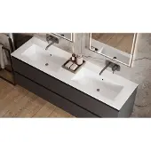 Saniclear Cosmos fine stone wastafel dubbel 120x46cm zonder kraangaten mat wit