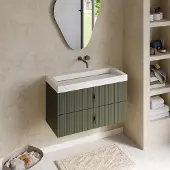Muebles Estella badmeubel ribbelfront 100cm legergroen met solid surface wastafel zonder kraangat