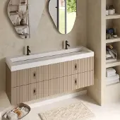 Muebles Estella badmeubel ribbelfront 160cm macchiato met solid surface wastafel met kraangaten