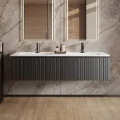 Fontana Astro badmeubel ribbelfront 160cm met dubbele wastafel met kraangaten zwart mat
