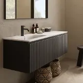 Fontana Astro badmeubel ribbelfront 120cm met wastafel links met kraangat zwart mat
