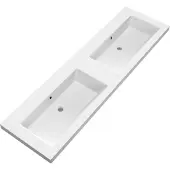 Brauer Solar Medium dubbele wastafel mineraalmarmer 160cm zonder kraangaten wit mat