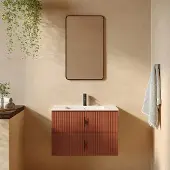 Muebles Marbella badmeubel ribbelfront 80cm terracotta met witte wastafel met kraangat