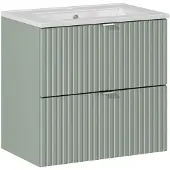 Comad Reed Green badmeubel ribbelfront 60cm met 2 lades en witte wastafel