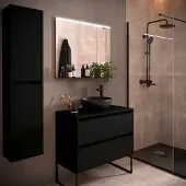 Muebles Project badmeubel 90cm met 2 lades en toppaneel zwart mat