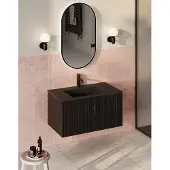 Muebles Raya badmeubel ribbelfront 80cm zwart mat met zwarte wastafel met kraangat