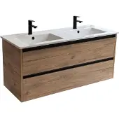 Sanicare Arda badkamermeubel 120cm diveria oak met dubbele keramische wastafel wit