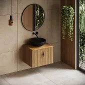 Muebles Sierra badmeubel ribbelfront 60cm warm eiken met zwarte waskom