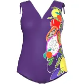 Ulla Popken Badpak geel / groen / donkerlila / rood