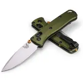 Benchmade Mini Bugout S90V Crushed Silver Cerakote vouwmes, woodland green grivory