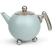 Bredemeijer - Theepot dubbelwandig - Duet Bella Ronde – 1,2 liter - RVS - Lichtblauw