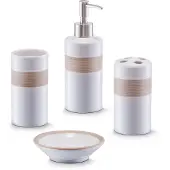 Zeller Badkamer/toilet accessoires set 4-delig - keramiek - Badkameraccessoireset