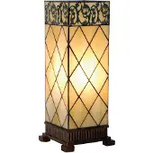 Clayre & Eef Tiffany tafellamp DIAMOND, crème / amber, Woon-/ Eetkamer, Glas, Tiffany, tafellamp
