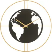 J-Line klok wereldkaart gaten metaal /goud small 60x4x60cm