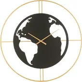 J-Line klok wereldkaart gaten metaal /goud large 90x4x90cm