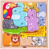 Woody 91995 - Houten dierenpuzzel - 11 stevige figuren - 19 x 19 x 1 cm