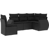 vidaXL 5-delige Loungeset met kussens poly rattan zwart