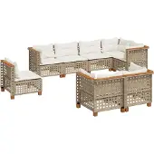 vidaXL 8-delige Loungeset met kussens poly rattan beige
