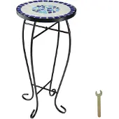 TecTake - Balkontafel bloemenkruk tuintafel terrastafel plantenkruk bijzettafel - mozaïek wit/blauw - 402769