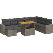 vidaXL 9-delige Loungeset met kussens poly rattan grijs