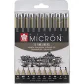 Sakura Fineliner pigma micron 10 breedtes zwart | 6 stuks