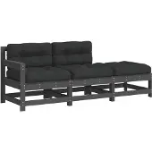 vidaXL 3-delige Loungeset met kussens massief hout grijs