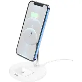 Hoco - Telefoonhouder Bureau - Draadloze Oplader Geschikt voor MagSafe iPhone - 15W - Zilver | Wit