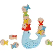 Goki Balancerende zeehond - Met Visjes - 13,6X11,5X2Cm - Hout - 4 Jaar