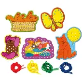Bambolino toys Dikkie Dik Rijgkaarten - 5 kaarten en 4 gekleurde rijgveters - In opbergdoos - Peuter en kleuter speelgoed - Voor meisjes en jongens - Vanaf 3 jaar - Speelgoed kinderen -